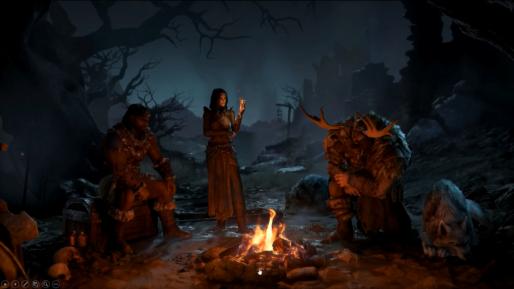 Die drei bisher bekannten Klassen Barbar, Zauberer und Druide im Charakterauswahlbildschirm, der stilistisch nicht zufällig an Diablo 2 erinnert. (4)