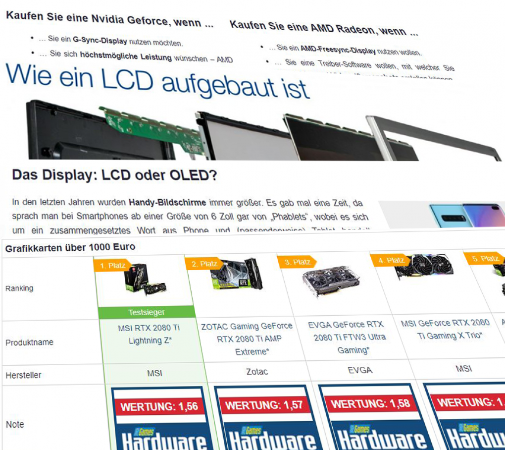 Wissenswertes, ausführliche Erklärungen, Testergebnisse, Noten und vieles mehr sorgen dafür, dass sich jeder über verschiedene Hardware-Komponenten und andere Technik informieren kann.
