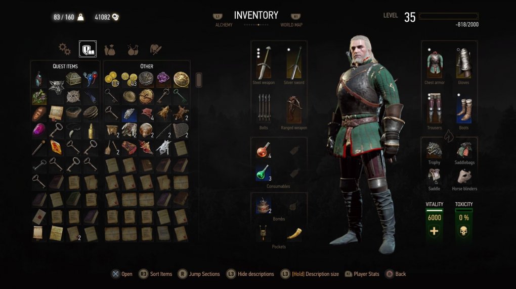 The Witcher 3: Wild Hunt bietet im Inventar eine Vielzahl an Sortierfunktionen, sodass wir trotz der Masse an Gegenständen die Übersicht behalten. Das Rollenspiel geht also mit gutem Beispiel voran.