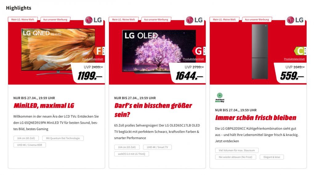 LG-Aktion bei MediaMarkt: Tolle Rabatte auf Fernseher, Audio, Haushalt und Computer