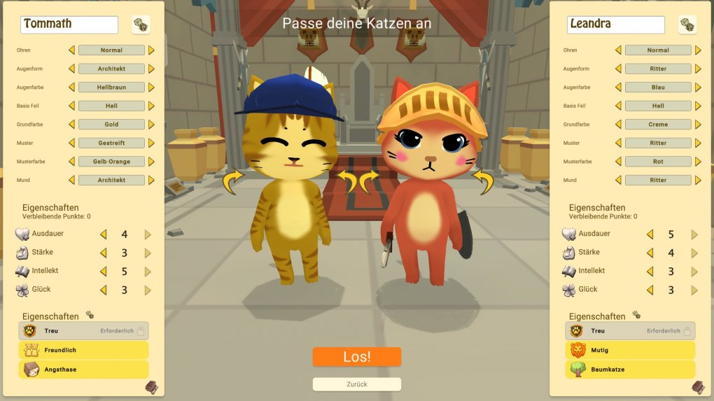 Tommath und Leandra sind eure Standard-Bewohner. Ihr könnt ihnen jedoch euren eigenen Touch verleihen, Aussehen, Gemüter und Namen ändern!