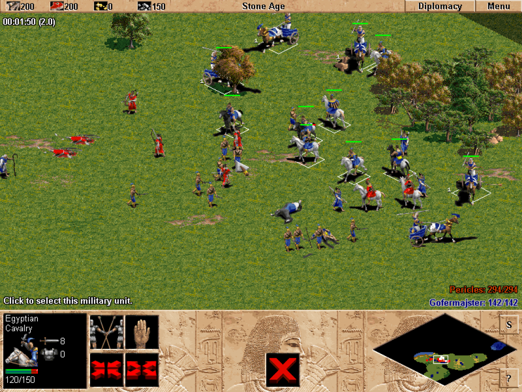 Durch das realistische Setting war Age of Empires gut lesbar. Berittene Truppen waren schnell und ideal für Flügelangriffe, Bogenschützen attackierten aus der Distanz.
