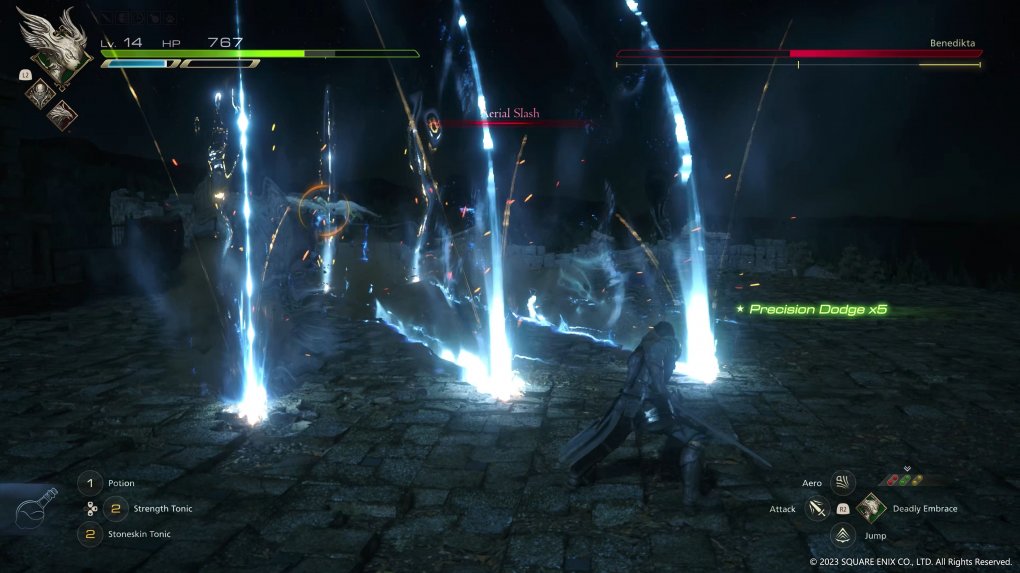 Wer sich schwer tut, Angriffen auszuweichen oder Angriffe im Action-Kampfsystem von FF 16 zu guten Kombos zu verketten, kann Hilfs-Items ausrüsten.