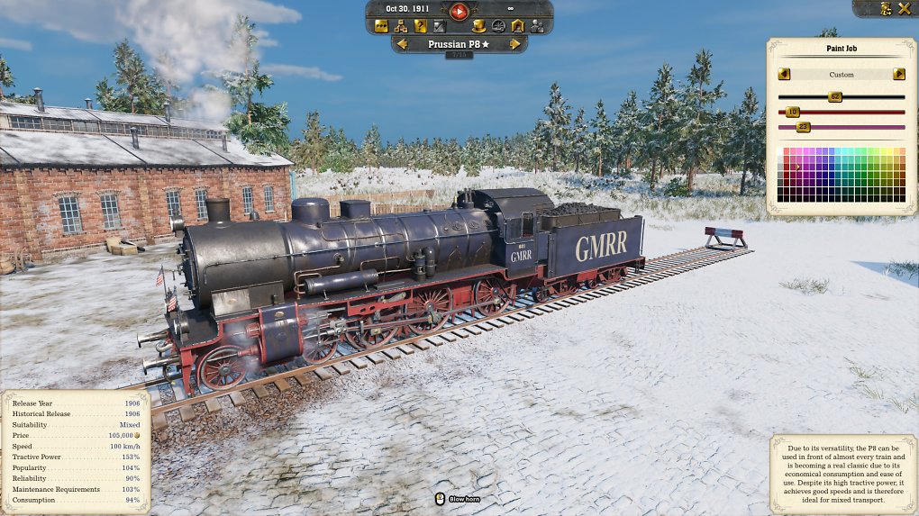 Eine Dampflokomotive wird im Lokschuppen präsentiert.