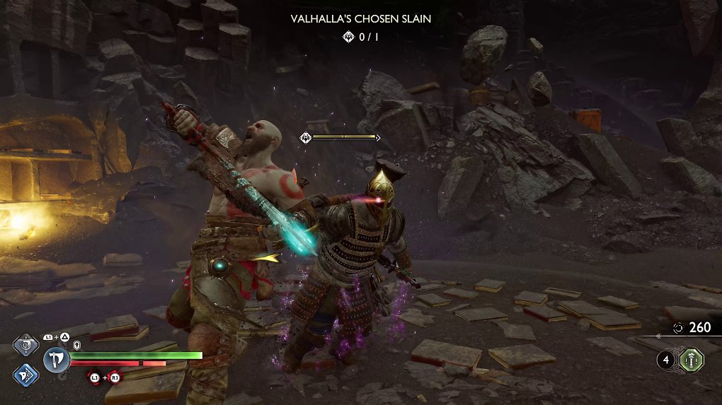 Kratos schwingt seine Akt auf einen Gegner.