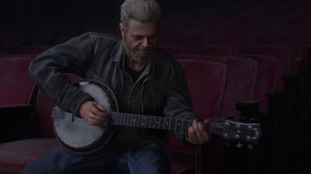 Gustavo Santaolalla im Gitarren-Modus spielt ein Banjo.