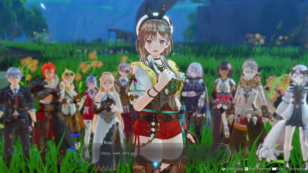 Ryza aus Atelier Ryza 3: Alchemist of the End &amp; the Secret Key steht vor ihrer gesammten Gruppe