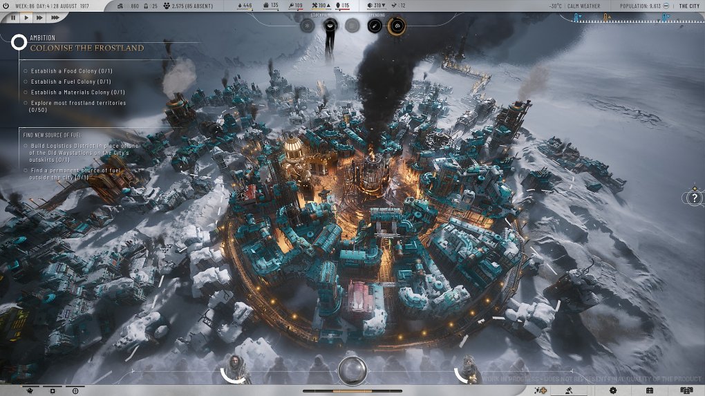 Ein Blick auf eine Stadt in Frostpunk 2