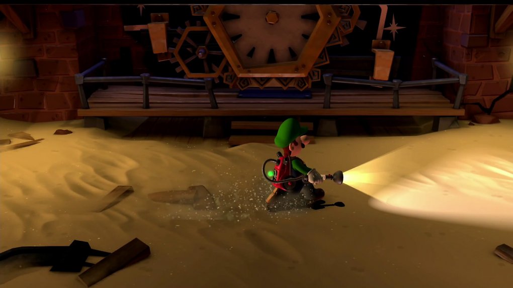 Luigi schlägt sich durch die alte Uhrenfabrik.