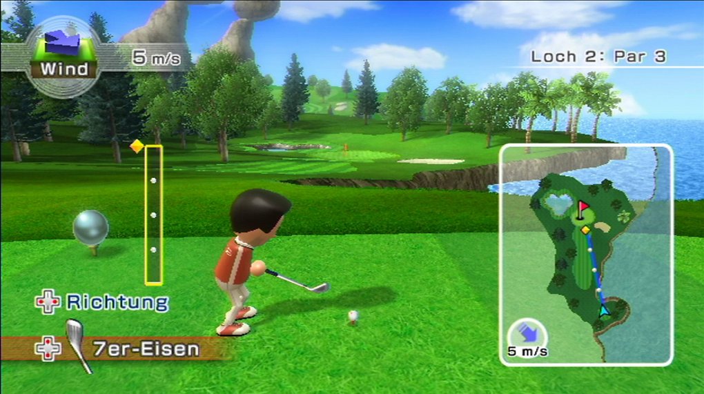 Beim Golfen ist auch eine kleine Karte des Kurses in der Ecke zu sehen.