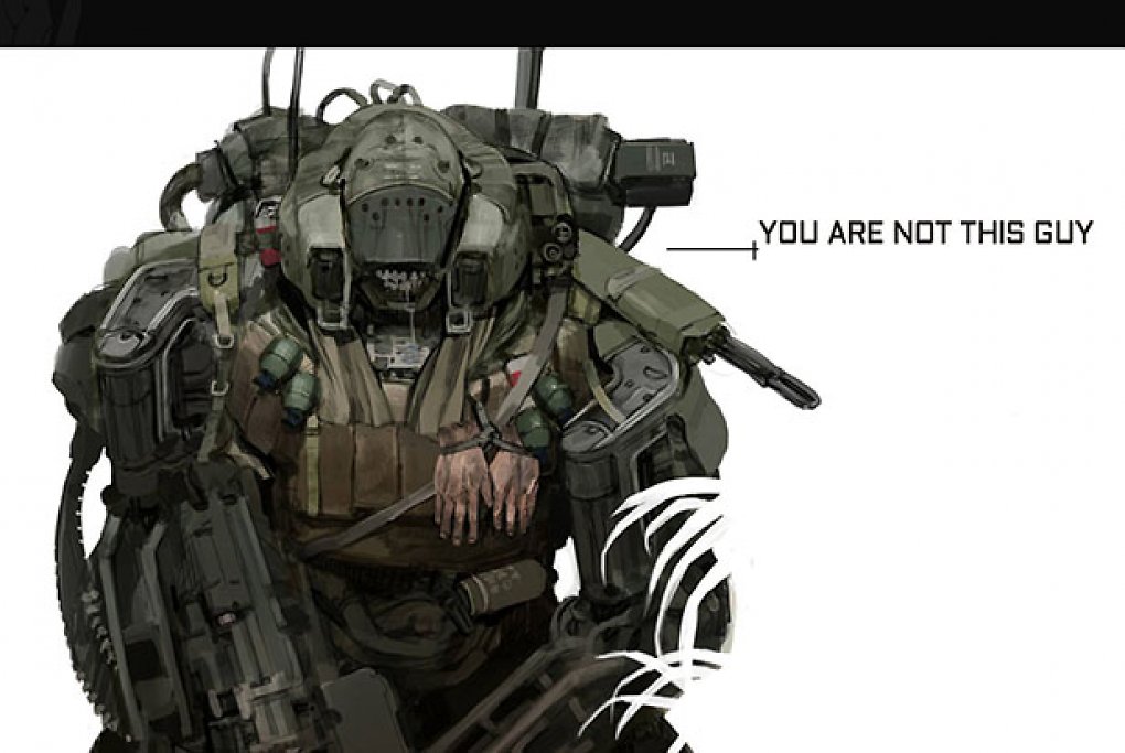 Ein schwer gepanzerter und bewaffneter Soldat.