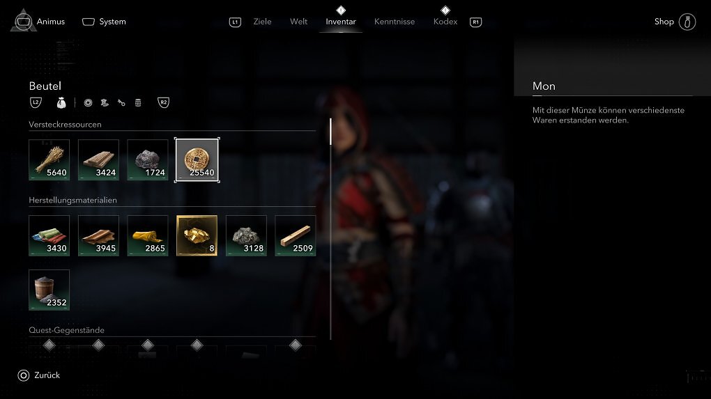 Inventar in Assassin's Creed Shadows
