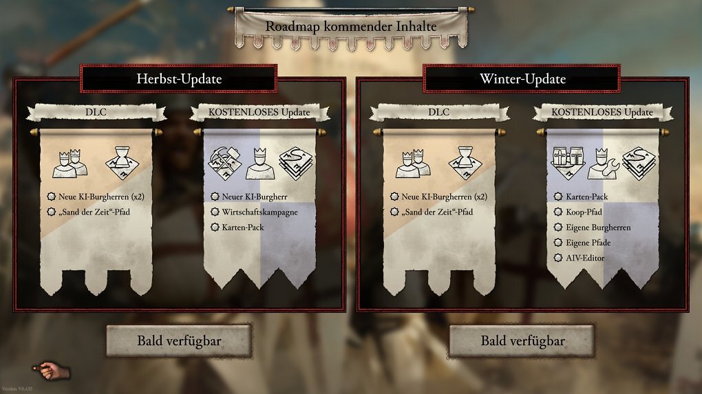 Man sieht die Roadmap, die neue Inhalte für Stronghold Crusader ankündigt.