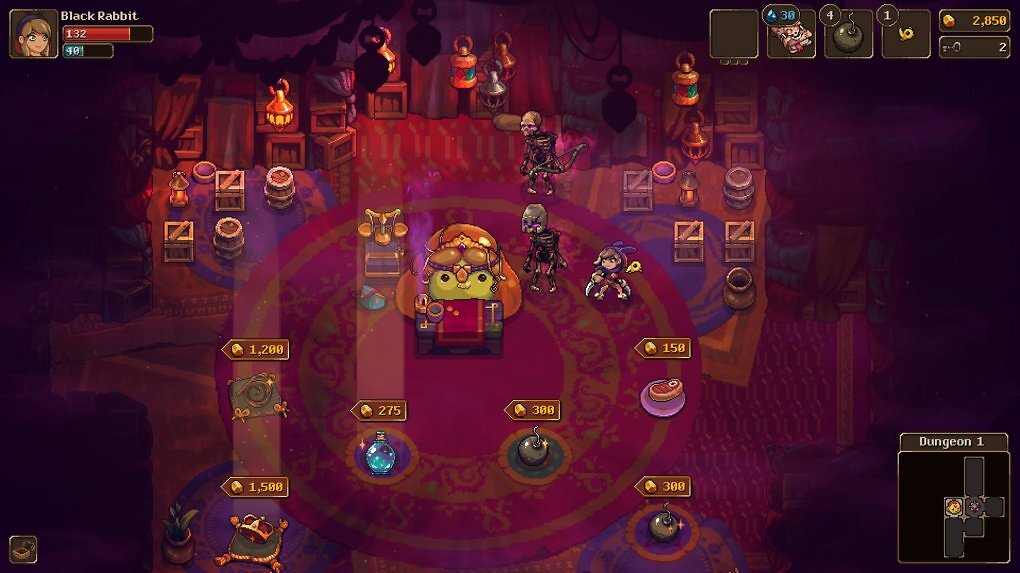 Beim Händler geben wir gesammeltes Gold für Tränke, Items und Upgrades aus.