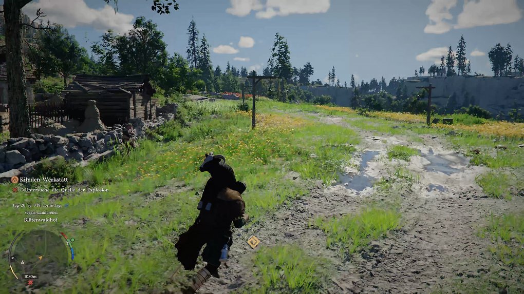 Der Held hat eine Ziege geschultert und läuft damit durch die Welt.