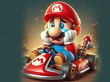 Mario sitzt greinend auf seinem Kart.