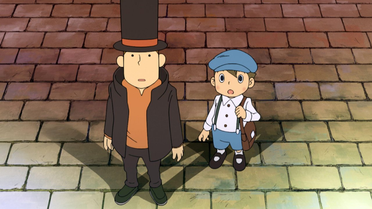 Prof. Layton - Er kann Rätsel lösen, weil er schlau ist. Doch was hat Layton in den Armen? Seine Aktionen könnten Gegner flink Rätsel lösen lassen, während er draufhaut.