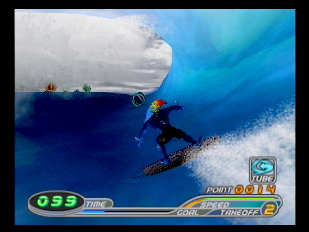 [26/11/2001] Fischsuppe: Der Hai ist wohl einer der ungewöhnlichsten Charaktere im Spiel. Statt Surfer zu fressen, surft er lieber selbst.