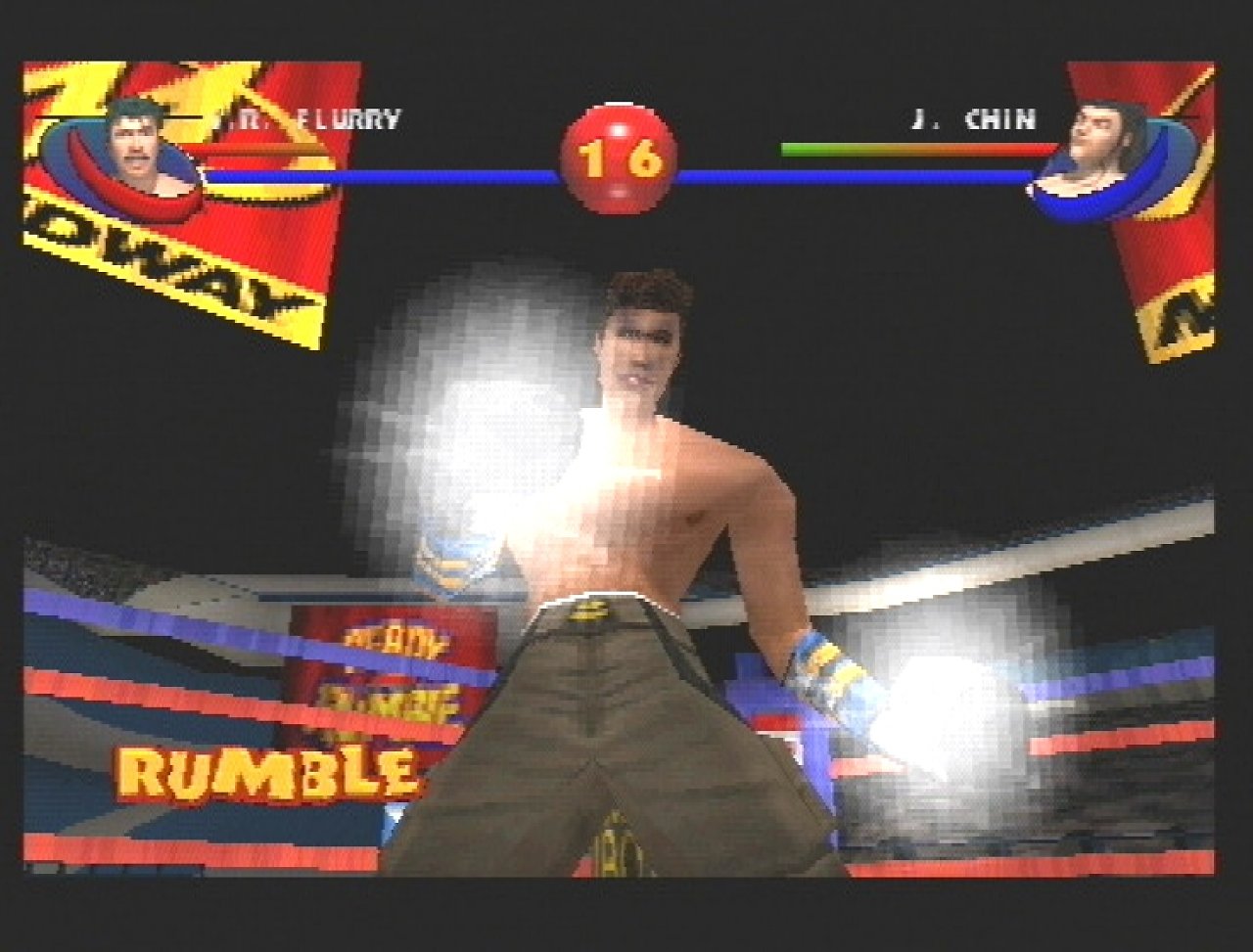 [26/11/2001] Glühende Vorfreude: Beim &rsquo;Rumble&rsquo;-Modus haben Ihre Schläge viel mehr Power als sonst.