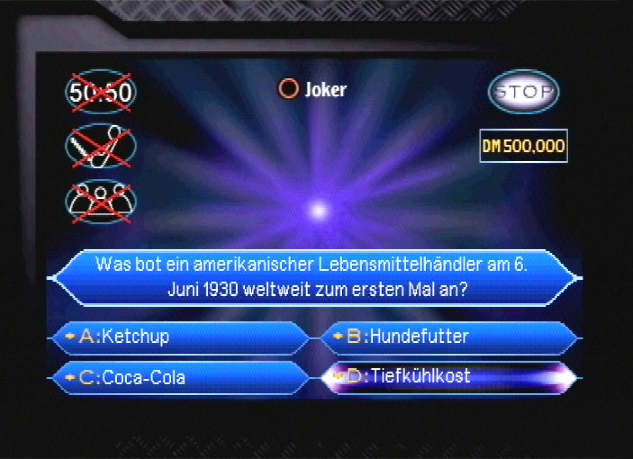 [26/11/2001] Teure Frage: Hier wäre die Antwort eine Million Mark wert. Leider nur eine virtuelle.