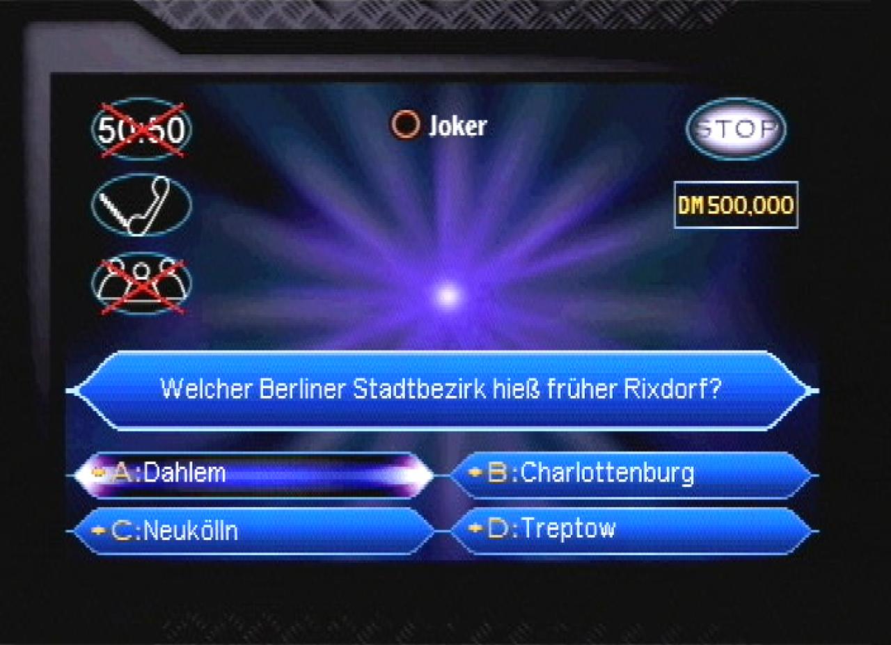 [26/11/2001] Hauptpreis: Je weiter man im Spiel fortschreitet desto schwerer werden die Fragen.