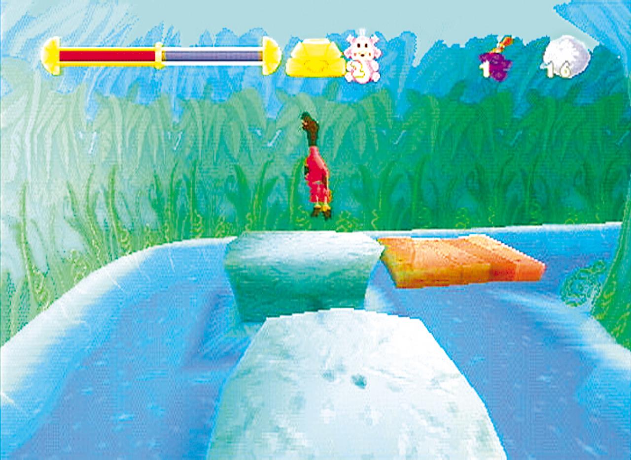 [26/11/2001] LAMA, HÜPF! Der Klassiker: von einer Plattform zur nächsten springen, ohne dabei ins Wasser zu fallen.