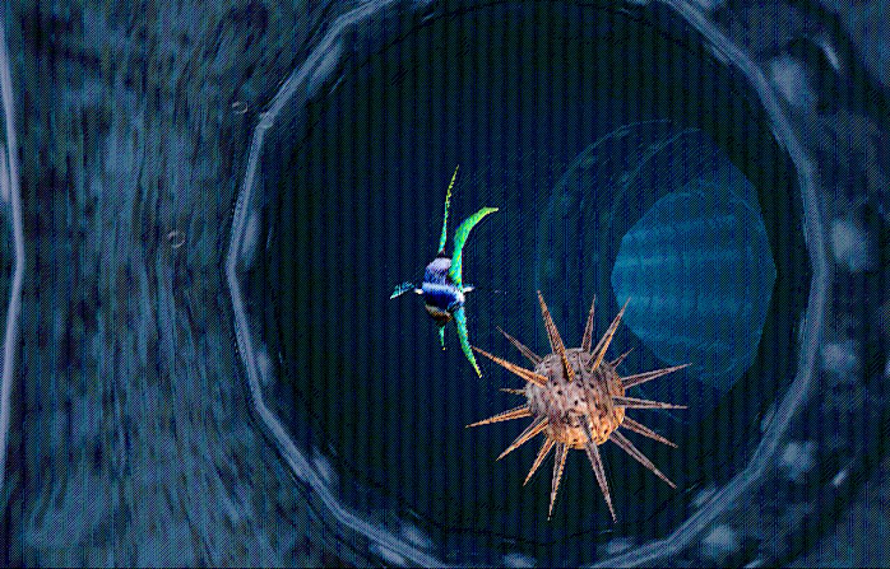[26/11/2001] In einem der vielen Mini-Games müssen Sie einen Goldfisch durch ein Röhrensystem steuern.