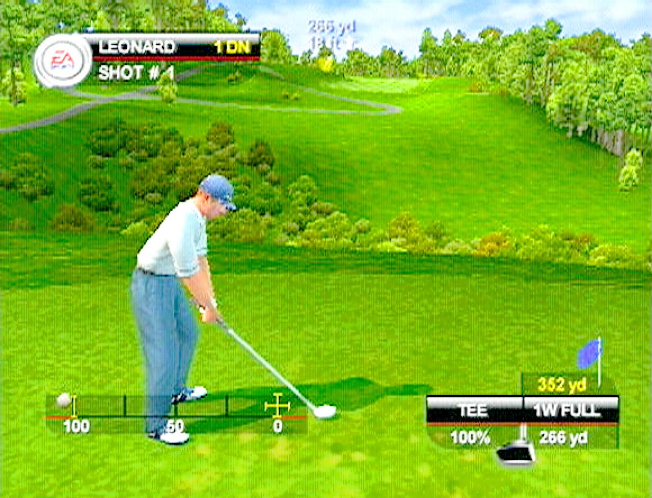[26/11/2001] ABSCHLAG Der Balken unten links zeigt an, wie stark der Golfball getroffen wird.