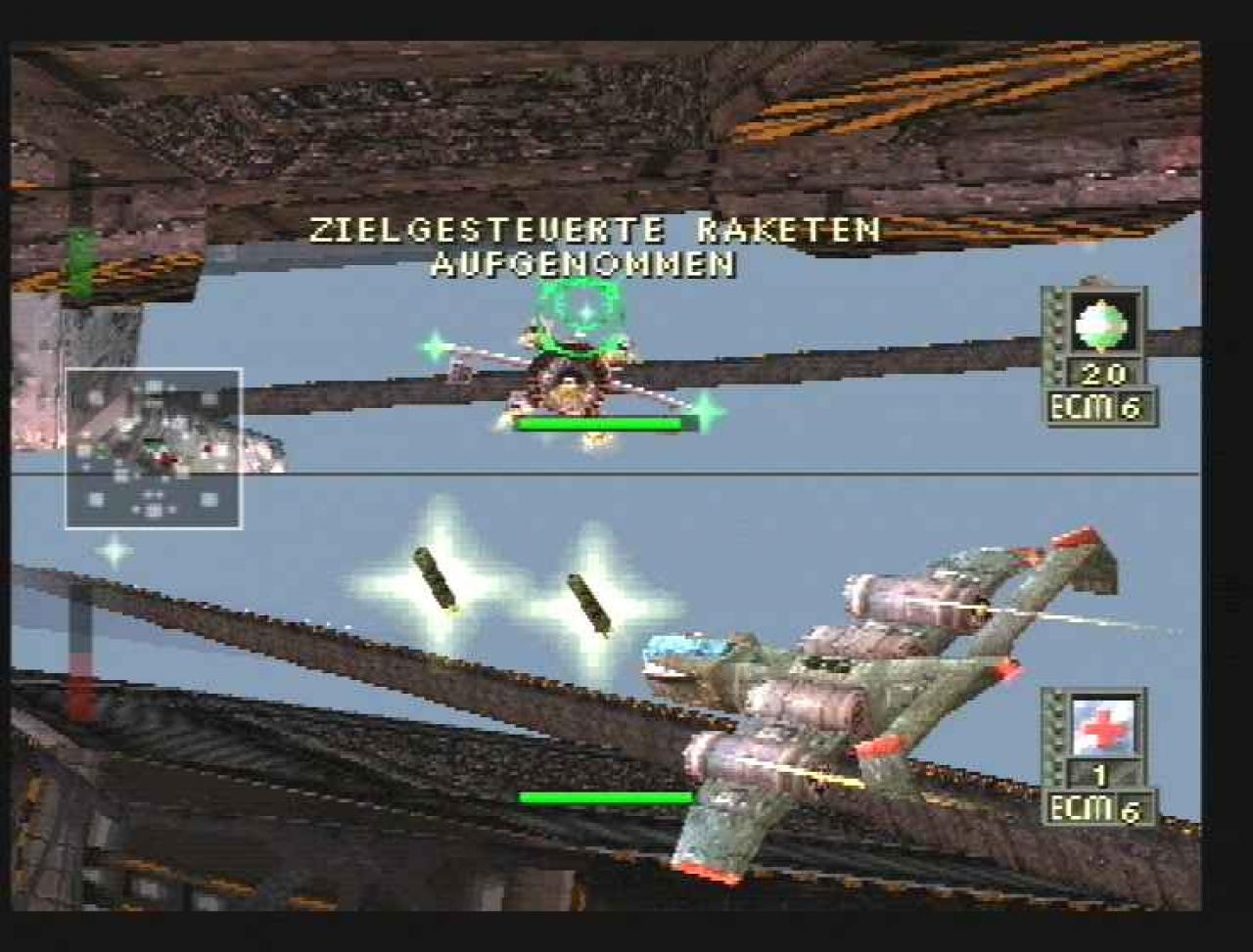 [26/11/2001] FLIEGERALARM Der Zweispieler-Splitscreenmodus ist geprägt von Slow-Downs und dichtem Nebel. Den Gegner zu finden, wird hier schwer.