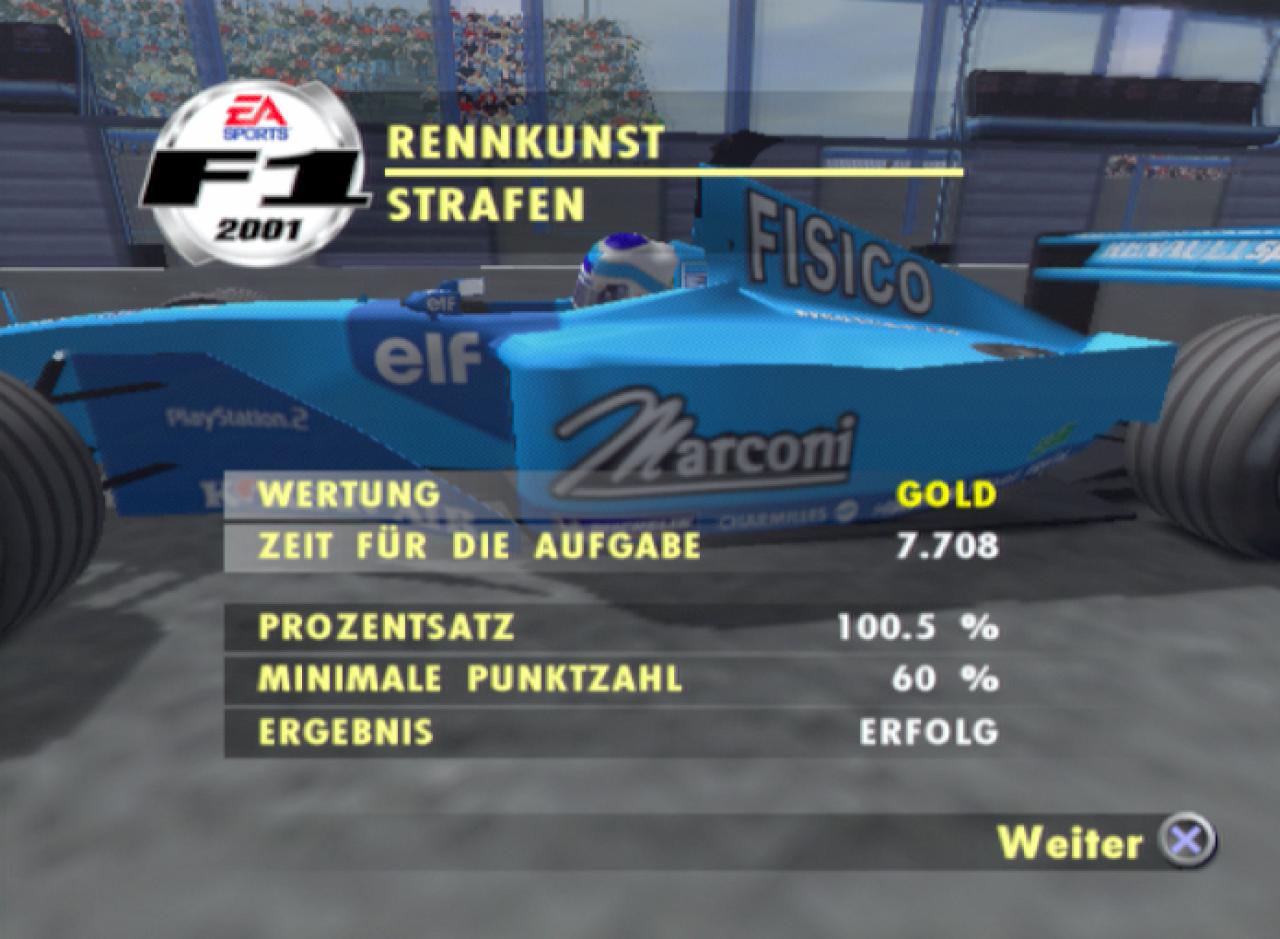 [26/11/2001] In einer der Fahrprüfungen können Sie bei einer Aufgabe sogar die 100%-Hürde sprengen.
