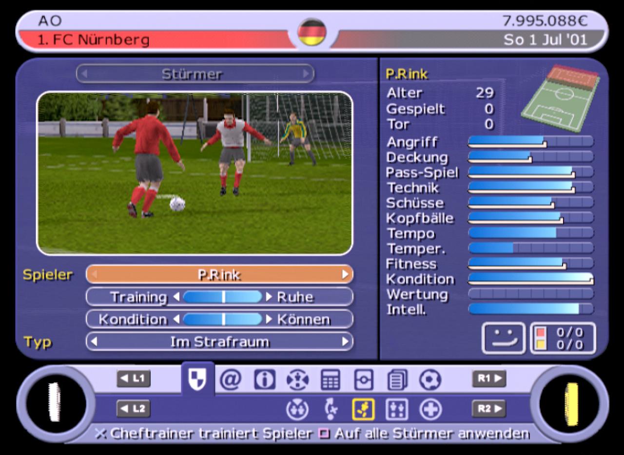 [29/05/2002] Sie können für jeden einzelnen Spieler ein individuelles Training festlegen.