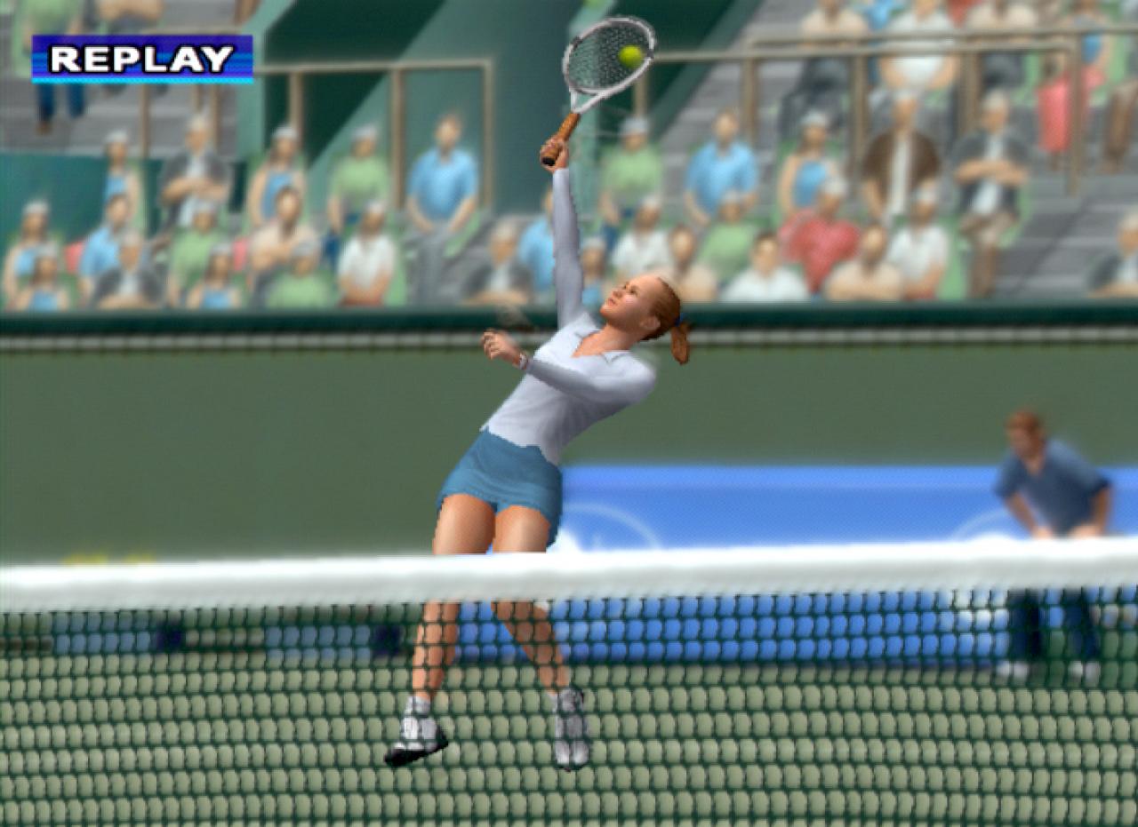 [04/10/2002] In der Wiederholung dürfen wir den Überkopfball von Martina Hingis noch mal bewundern.