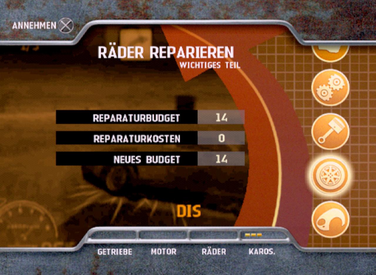 [17/12/2002] Zwischen den Rennen sollten Sie wichtige Teile reparieren.