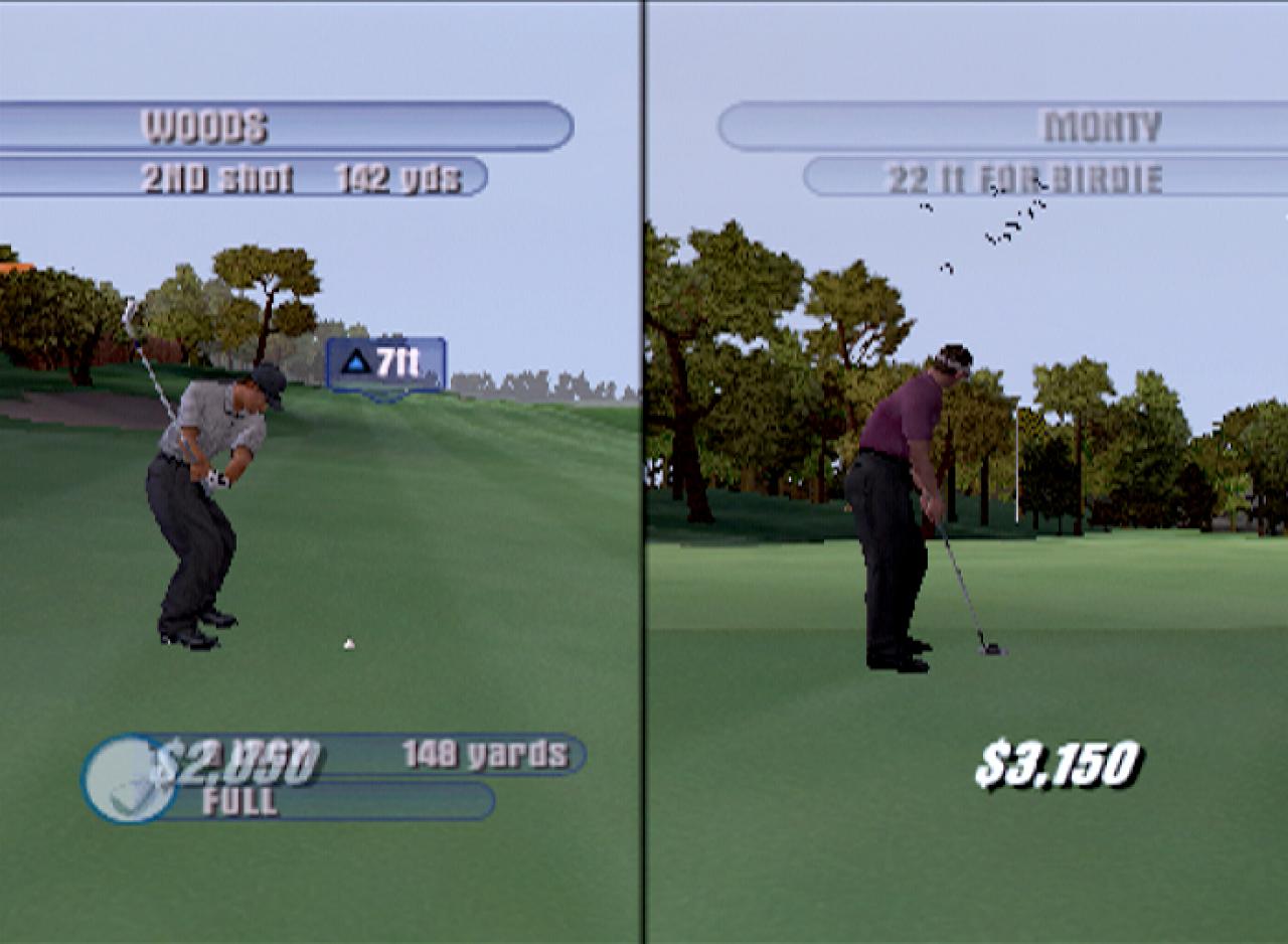 [17/12/2002] Tiger Woods ist noch auf dem Fairway, während der Gegner schon puttet.