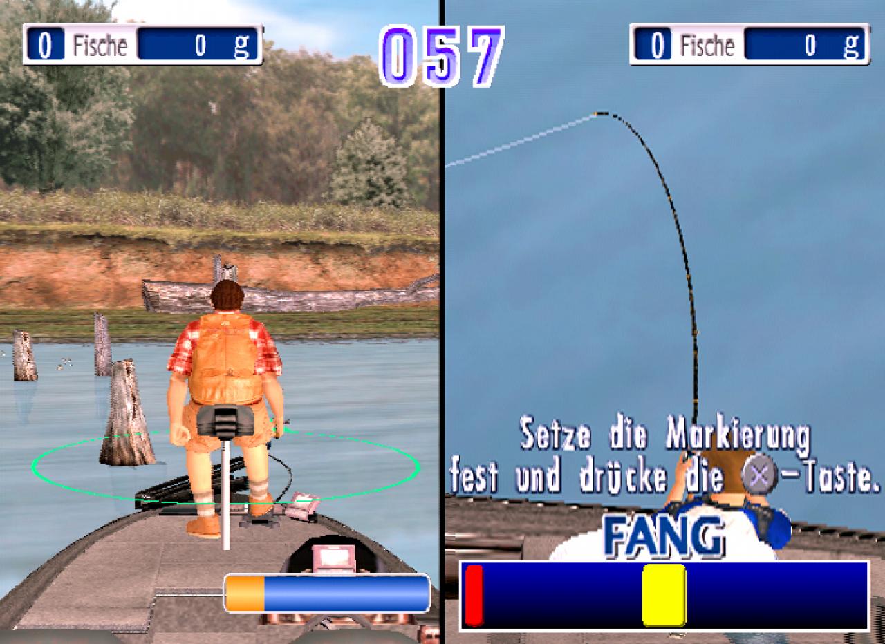 [03/03/2003] Während Spieler 2 schon Fische ins Boot zieht, sucht Spieler 1 noch den idealen Platz.