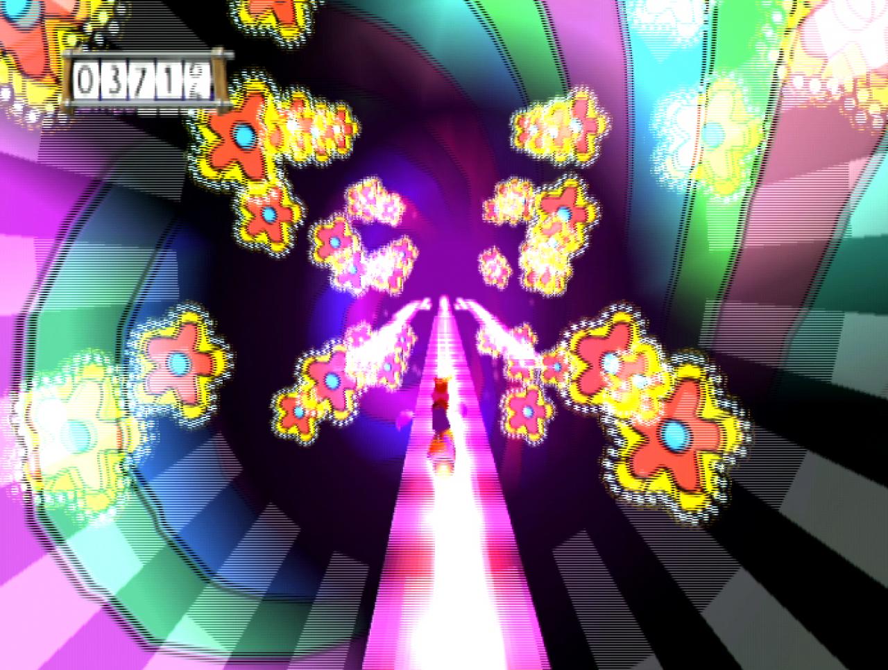 [25/07/2003] Flower-Power ist angesagt. Mit einer Düsenrakete rauscht Rayman die Bahnen entlang.