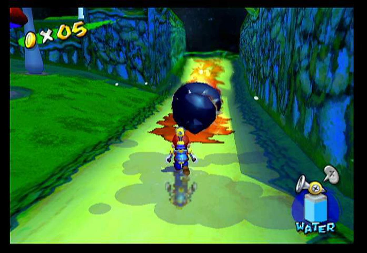 [14/07/2003] Mario spiegelt sich im Wasser aus der eigenen Kanone.