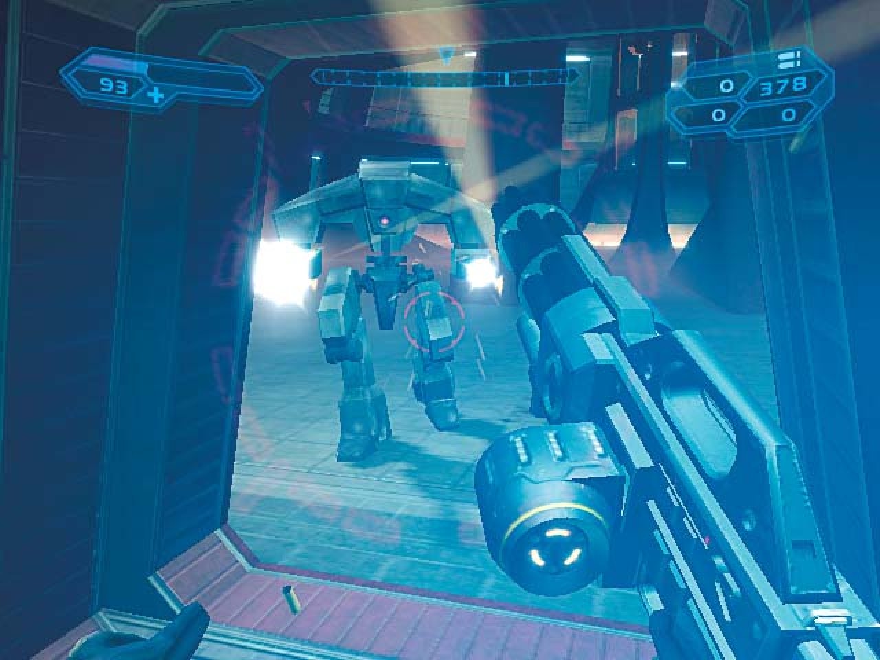 [02/08/2003] Die Mechs sind hammerhart. Der Bildschirm ist deswegen blau, weil er uns getroffen hat.