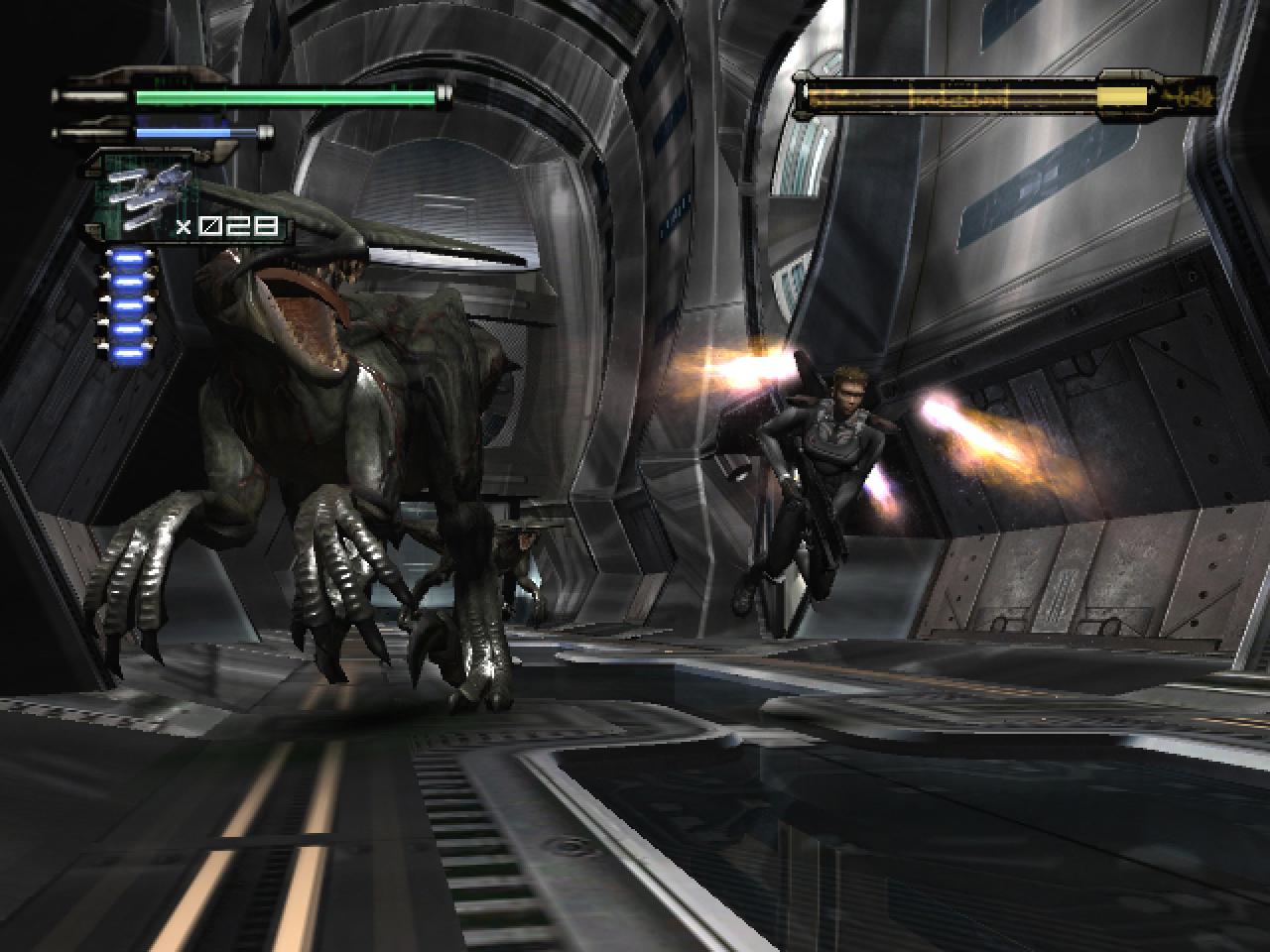 [01/08/2003] (2003) Dinos lost in Space? Richtig. In Dino Crisis 3 schickt ihr auf einem Raumkreuzer haufenweise Reptilien in die ewigen Jagdgründe. Das ungewöhliche Setting stoß viele Fans ab, die katastrophale Kameraführung katapulierte den Ableger in untere Wertungsregionen. Dino Crisis 3 war für PS2 und Xbox angekündigt, erschien aber nur auf Microsofts Konsole.