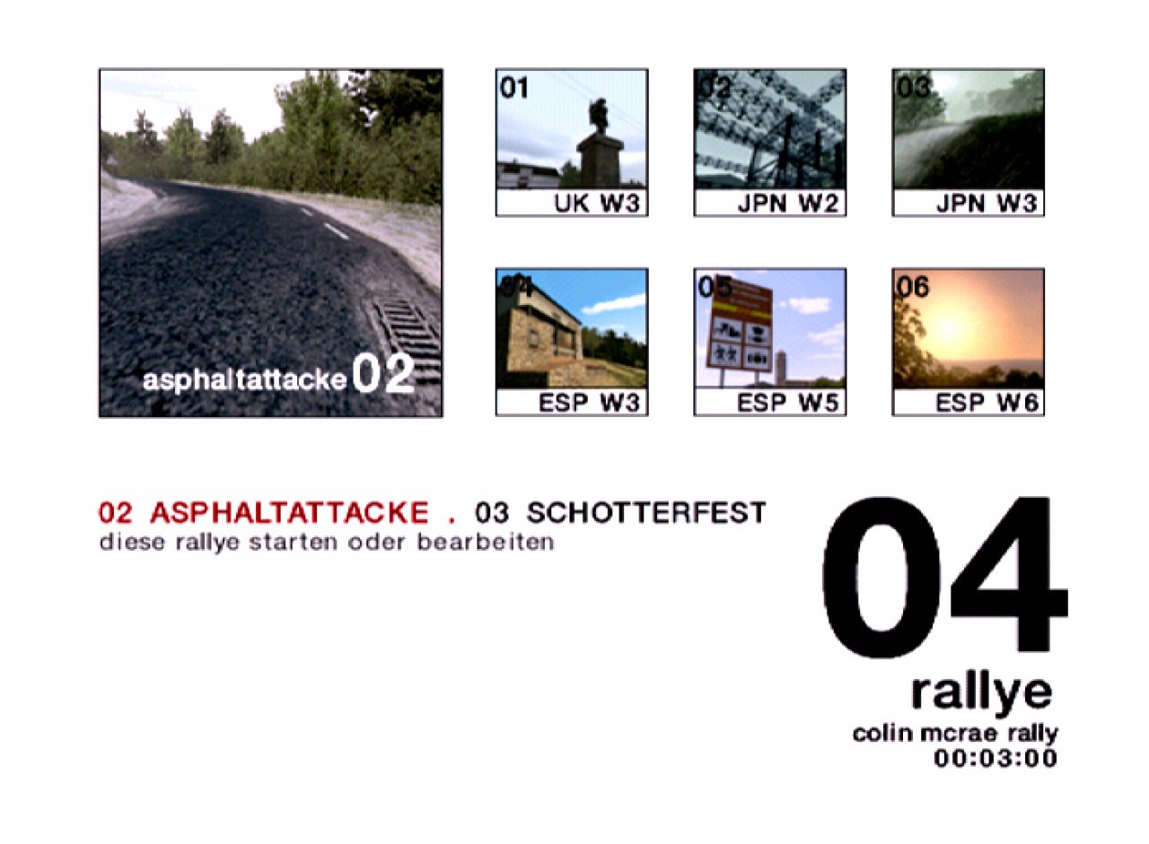 [05/09/2003] Sie können sich Ihre eigene Rallye aus einzelnen Strecken zusammenstellen.