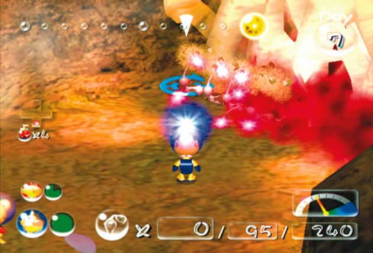 [25/06/2004] Wenn die rote Spezialfähigkeit gezündet wird, geben die Pikmin so richtig Gas. 