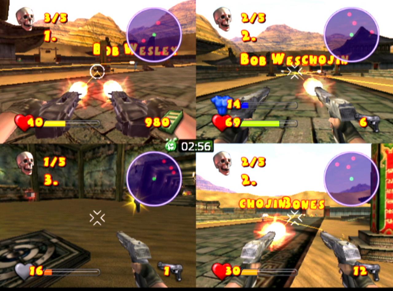 [04/06/2004] Zu viert kann man sich in drei Spielmodi durch die Levels jagen. 