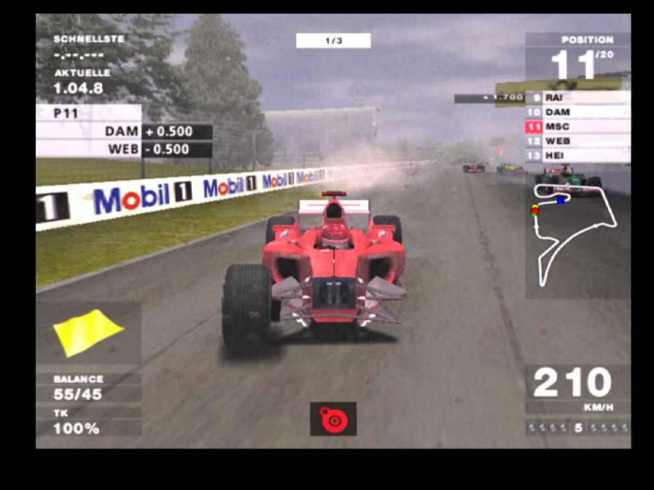 [30/08/2004] Mit nur einem Vorderrad kann selbst Schumacher kein Rennen mehr gewinnen.