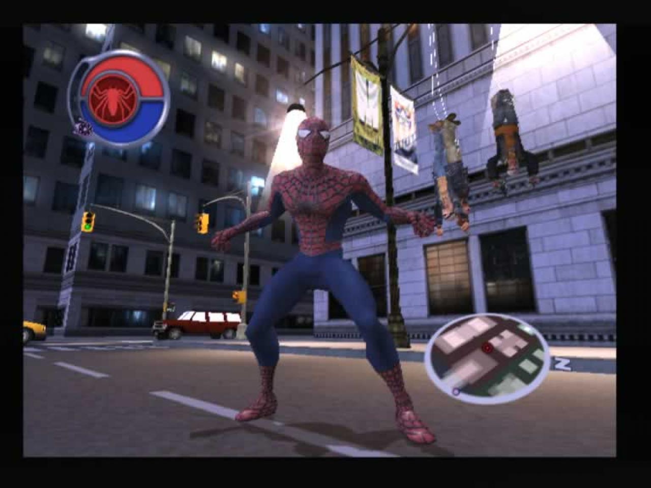 [11/08/2004] Mit einem besonderen Special Move hängt Spidey seine Gegner auf.