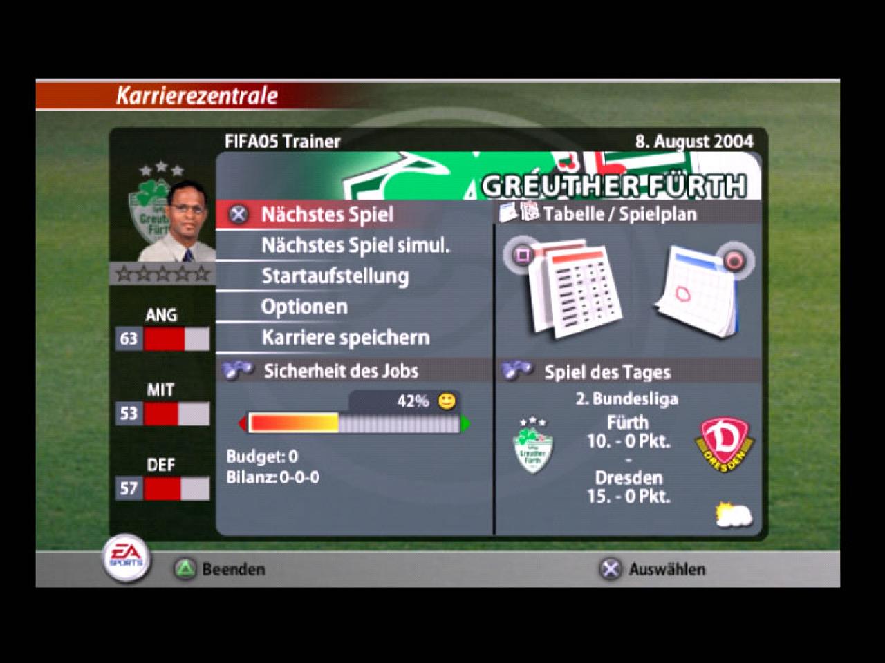 [12/10/2004] Das Auswahlmenü im Karriere-Modus ist sehr schlicht.