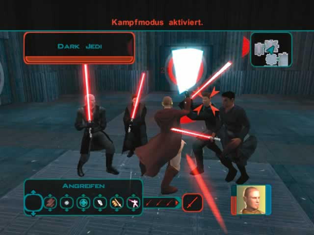 [03/03/2005] Später im Spiel sind selbst vier Dark-Jedis kein Problem mehr für unseren Helden.