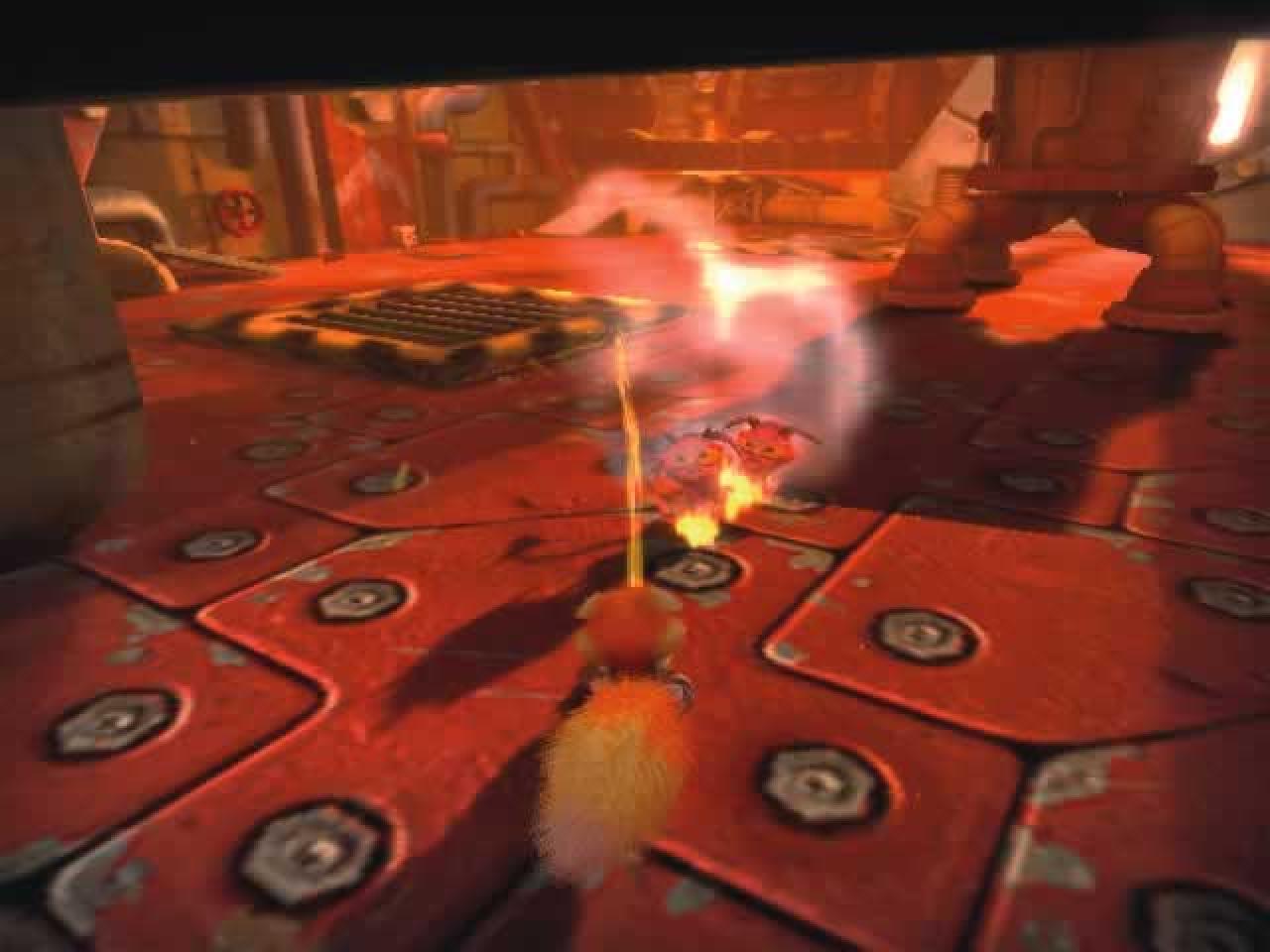 [07/11/2005] Ja, Sie sehen richtig: Conker uriniert seine Gegner zu Tode. Die kleinen Feuerteufel verfluchen ihn.