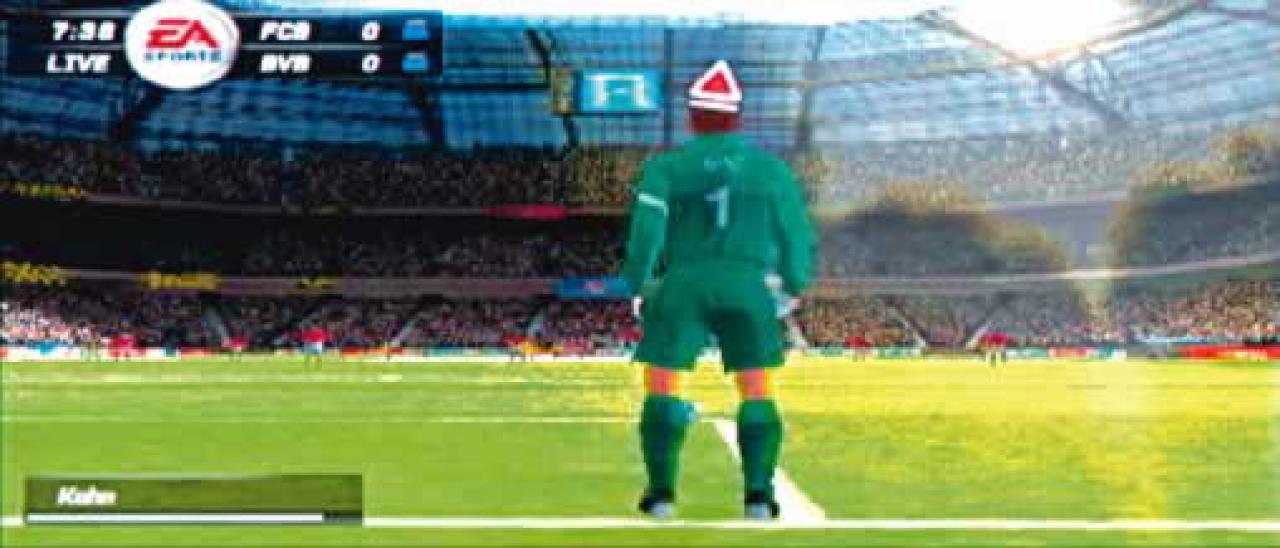 [07/12/2005] Die Lichteffekte von FIFA 06 wirken auch auf der PSP überzeugend.