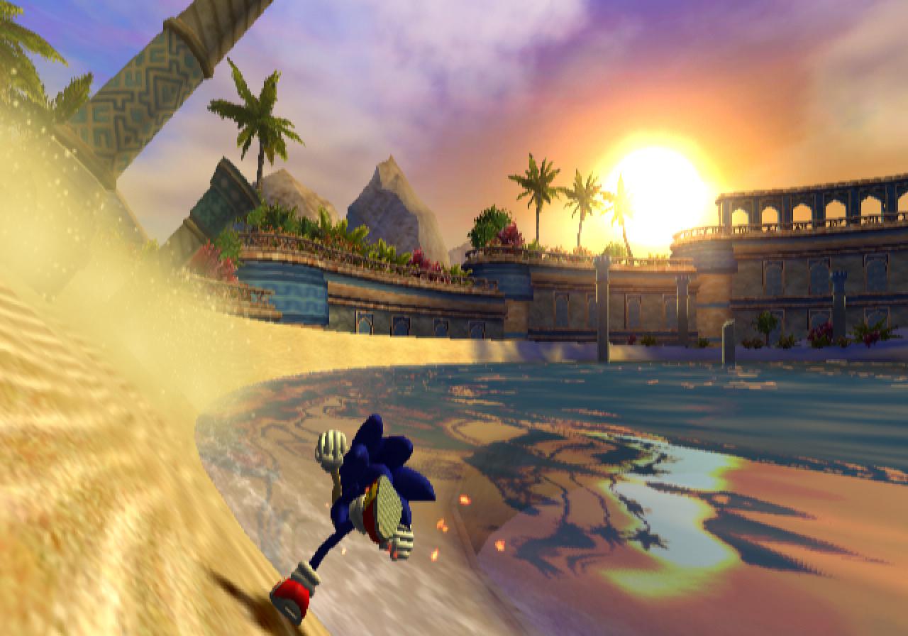 [25/09/2006] Sonic und die geheimen Ringe - Gleich zu Beginn von Sonic und die geheimen Ringe meistert ihr ein wunderschönes Strand-Level. Dabei sorgen besonders die Sonnenuntergänge für ordentlich Urlaubsreife.