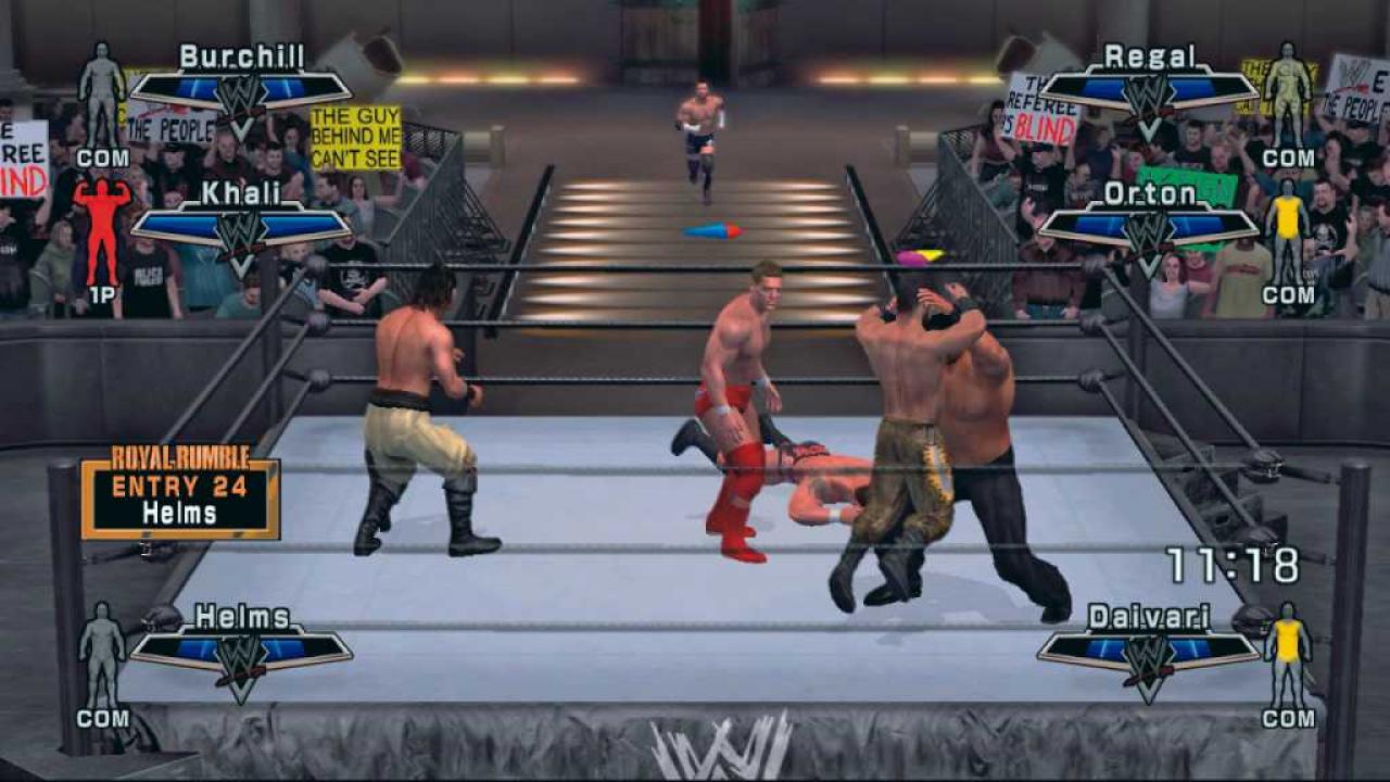 [06/12/2006] Bis zu sechs Kämpfer können sich in bestimmten Matcharten wie dem Royal Rumble im Ring tummeln.
